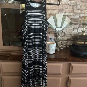 Old Navy Black and White Striped Midi Dress